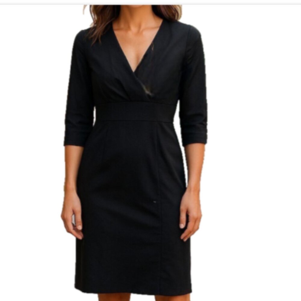NEW Bitten Sarah Jessica Parker Black VNeck Sheath Dress Sz 8 Cotton Knee-Length